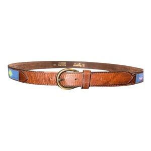 Pierre Carlini Leather and Tropical Fish Navy Blue Men’s Belt. Size 42 GB